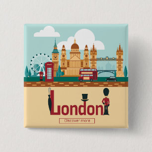 Londens toerisme vierkante button 5,1 cm