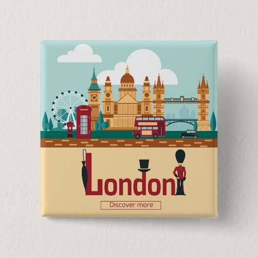 Londens toerisme vierkante button 5,1 cm (Voorkant)