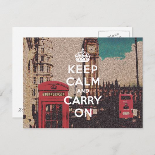 Londense bezienswaardigheid Blijf kalm en ga door Briefkaart (Voorkant / Achterkant)