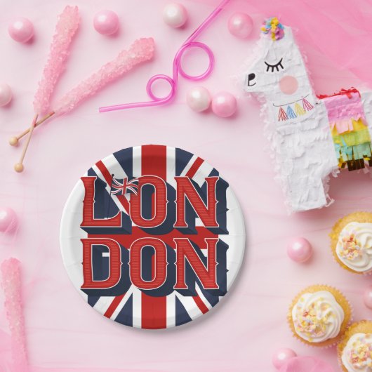 Londense Borden met vlagpapier Papieren Bordje (Feest)
