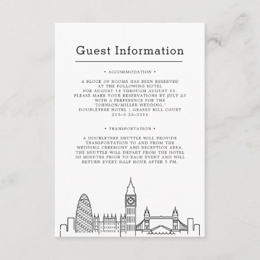 Londense bruiloft | Eenzijdige gasteninformatie Informatiekaartje (Voorkant)