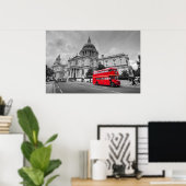 Londense bus en St Paul's Cathedral Poster (Thuiskantoor)