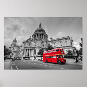 Londense bus en St Paul's Cathedral Poster