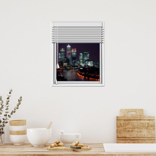 Londense City Uitzicht fake window met Blinds Poster (Keuken)