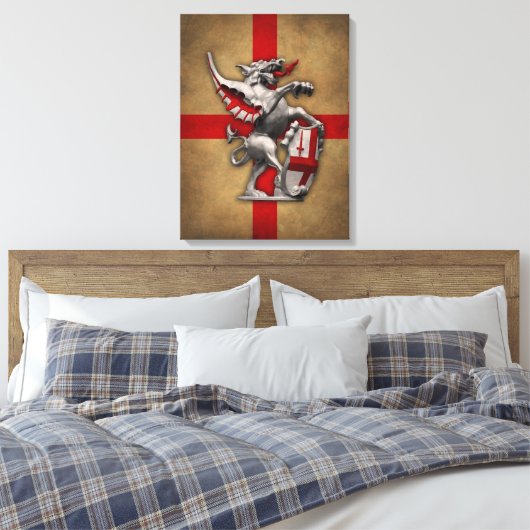 Londense draak over oude Engelse vlag Canvas Afdruk (Insitu (Slaapkamer))