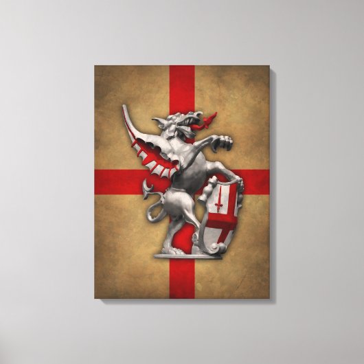 Londense draak over oude Engelse vlag Canvas Afdruk (Voorkant)