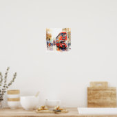 Londense iconische rode dubbeldeksbussen, (E) Poster (Keuken)