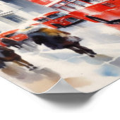 Londense iconische rode dubbeldeksbussen, (F) Poster (Hoek)