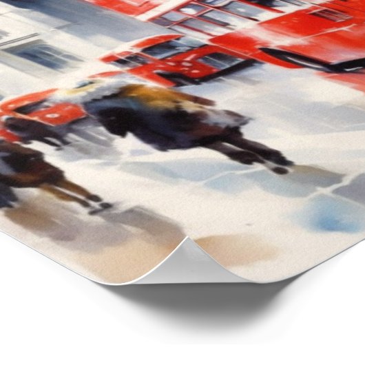 Londense iconische rode dubbeldeksbussen, (F) Poster (Hoek)