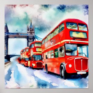 Londense iconische rode dubbeldeksbussen, (G) Poster
