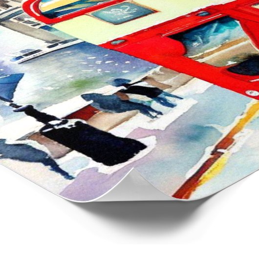 Londense iconische rode dubbeldeksbussen, (H) Poster (Hoek)