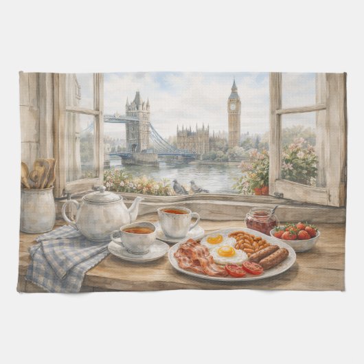 Londense keuken aquarel met Tower Bridge Theedoek (Horizontaal)