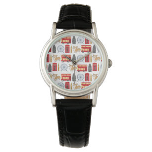 Londense pictogrammen en Corgi Collage Pattern Horloge