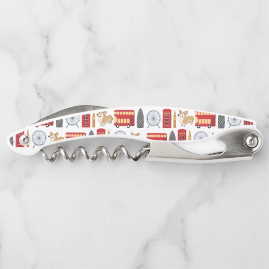 Londense pictogrammen en Corgi Collage Pattern Kurkentrekker (Achterkant)