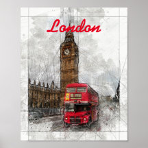 Londense rode bus en big ben Poster