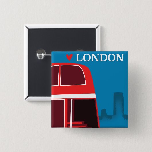 Londense Rode Bus Vierkante Button 5,1 Cm (Voorkant /achterkant)