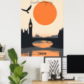 Londense Silhouetten - Big Ben bij Zonsondergang Poster (Thuiskantoor)