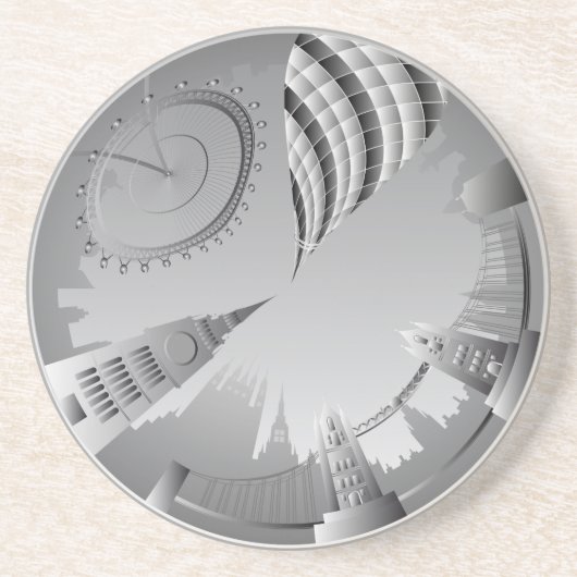 Londense skyline in een cirkel zandsteen onderzetter (Voorkant)