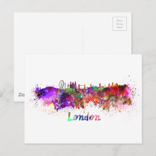 Londense skyline in waterverf briefkaart (Voorkant / Achterkant)