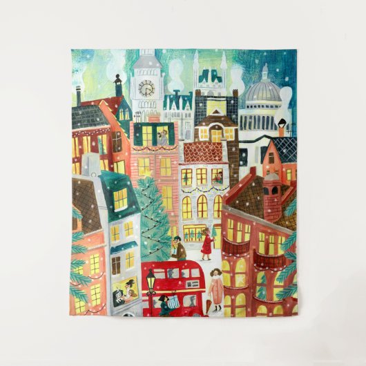 Londense stad in de sneeuwkerstillustratie wandkleed (Voorkant)