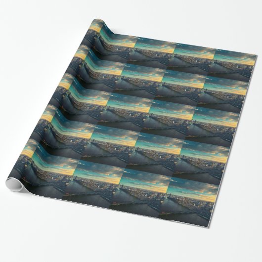 Londense stadsgezicht bij zonsondergang cadeaupapier (Uitgerold)