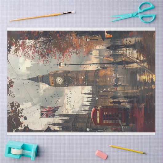 Londense straat telefooncel decoupage tissuepapier (Craft)