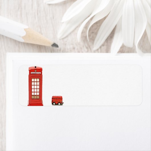 Londense telefooncel rode dubbeldeksbus etiket (Insitu)