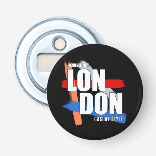 Londense typografie button flesopener (Voorkant)