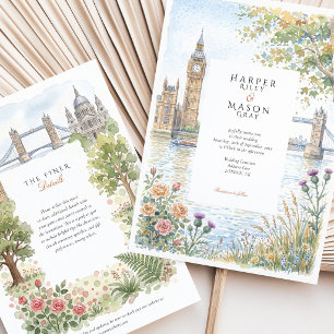London Aquarel Big Ben Tower Bridge Bruiloft Kaart