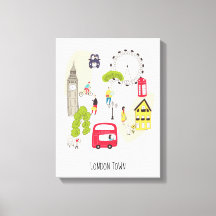 London Artsy Map Cartoon Landmarks People