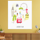 London Artsy Map Cartoon Landmarks People Canvas Afdruk (Insitu (Woonkamer))