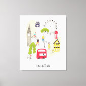 London Artsy Map Cartoon Landmarks People Canvas Afdruk (Voorkant)