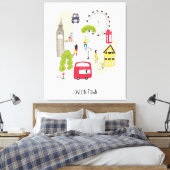 London Artsy Map Cartoon Landmarks People Canvas Afdruk (Insitu (Slaapkamer))