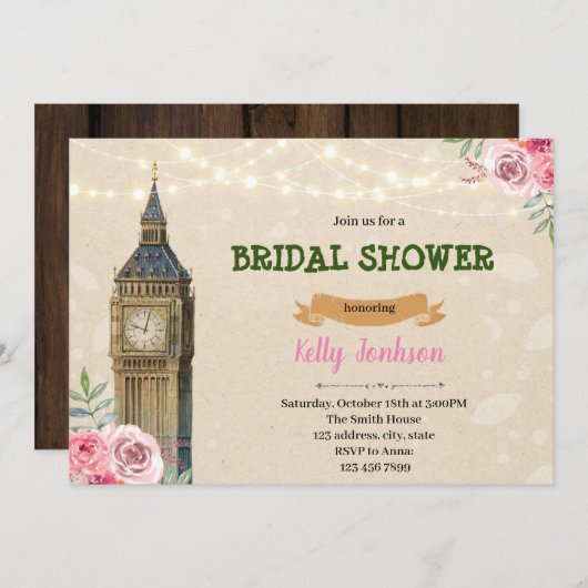 London Bachelorette Invitation Kaart (Voorkant / Achterkant)