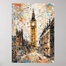 London Big Ben Abstracte Drip Schilderij Poster