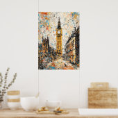 London Big Ben Abstracte Drip Schilderij Poster (Keuken)