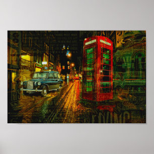 London big ben Black taxi taxi rode telefooncel Poster
