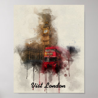 London big ben en red bus poster