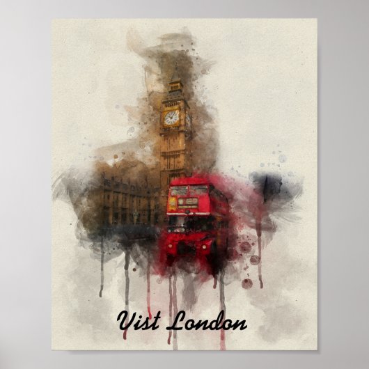 London big ben en red bus poster (Voorkant)