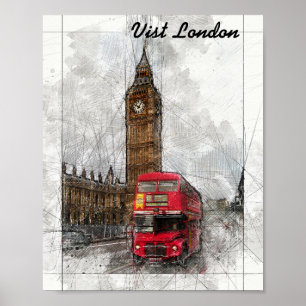 London big ben en red bus poster