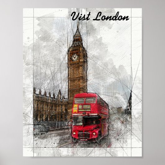 London big ben en red bus poster (Voorkant)