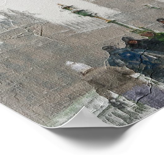 London big ben en Snowing oil schilderij Poster (Hoek)