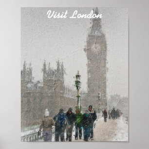 London big ben en Snowing oil schilderij Poster