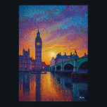 London Big Ben Pointillism Skyline Sunset Art Poster<br><div class="desc">Colorful pointillist painting of London featuring Big Ben and Westminster Bridge reflected in the River Thames at sunset. Thousands of vibrant dots create a luminous neo-impressionist cityscape filled with dramatic sky colors and glowing water reflections.</div>