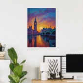London Big Ben Pointillism Skyline Sunset Art Poster (Thuiskantoor)