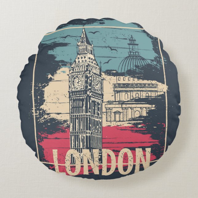 London Big Ben: Typografie Poster Rond Kussen (Voorkant)