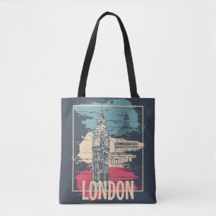 London Big Ben: Typografie Poster Tote Bag