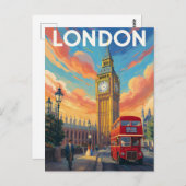 London Big Ben Vintage Art Briefkaart (Voorkant / Achterkant)