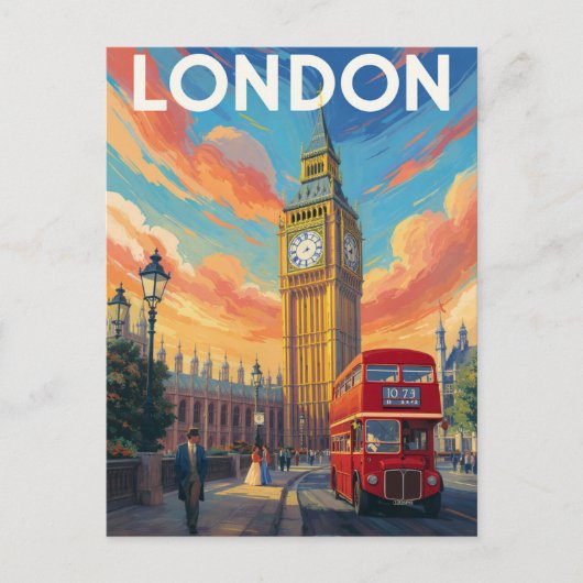 London Big Ben Vintage Art Briefkaart (Voorkant)