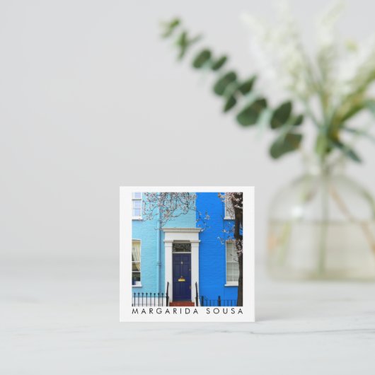 London Blue Houses England Fotoreistoerisme Vierkante Visitekaartje (Staand voorkant)